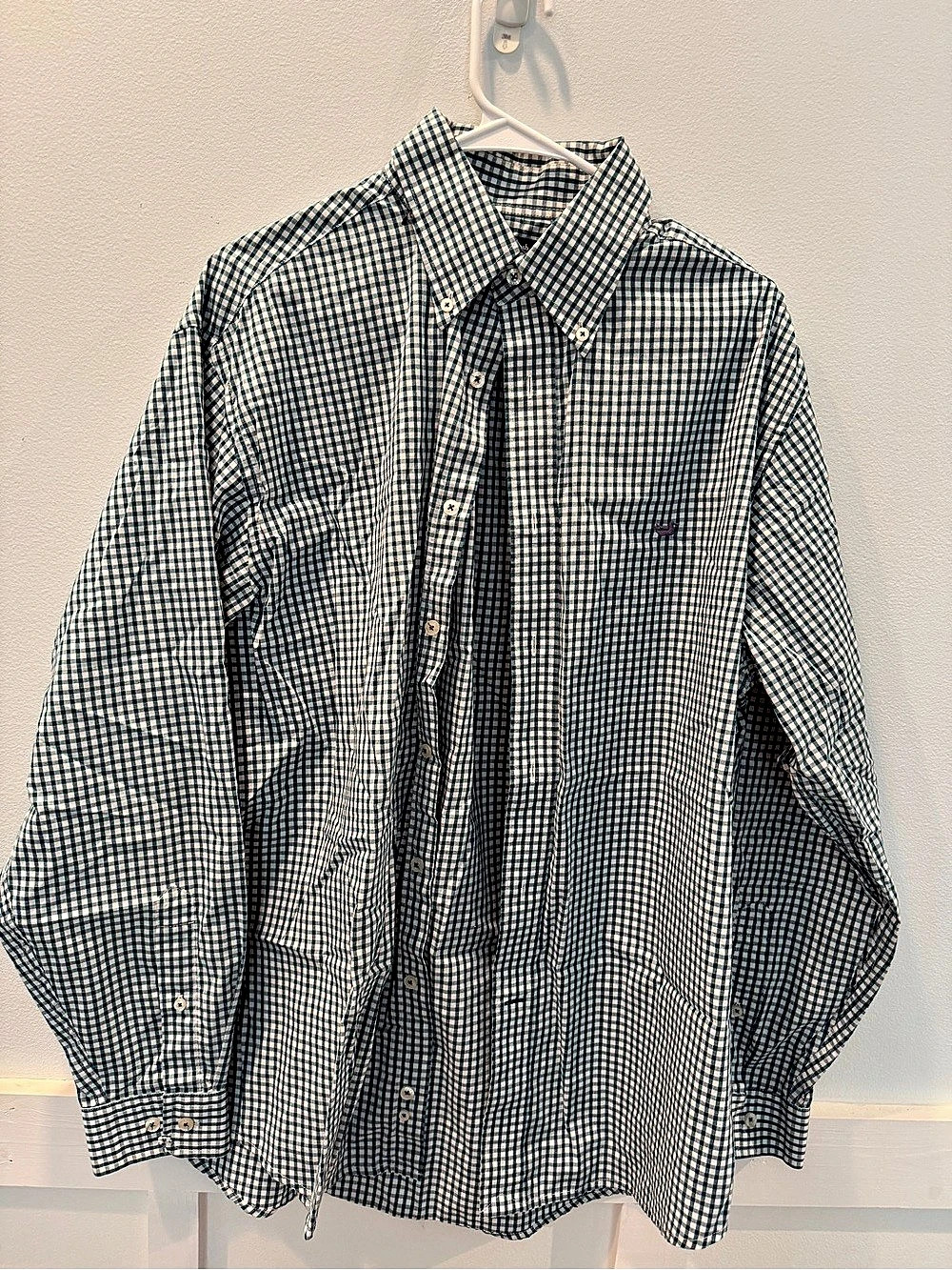 Southern Marsh Check Dress Shirt Green & White -Mens Large